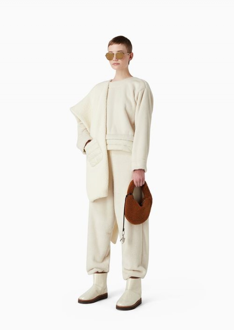 Milky White Emporio Armani Chalet Capsule Collection Teddy-effect Trousers With Nylon Insert | EA-SN56854