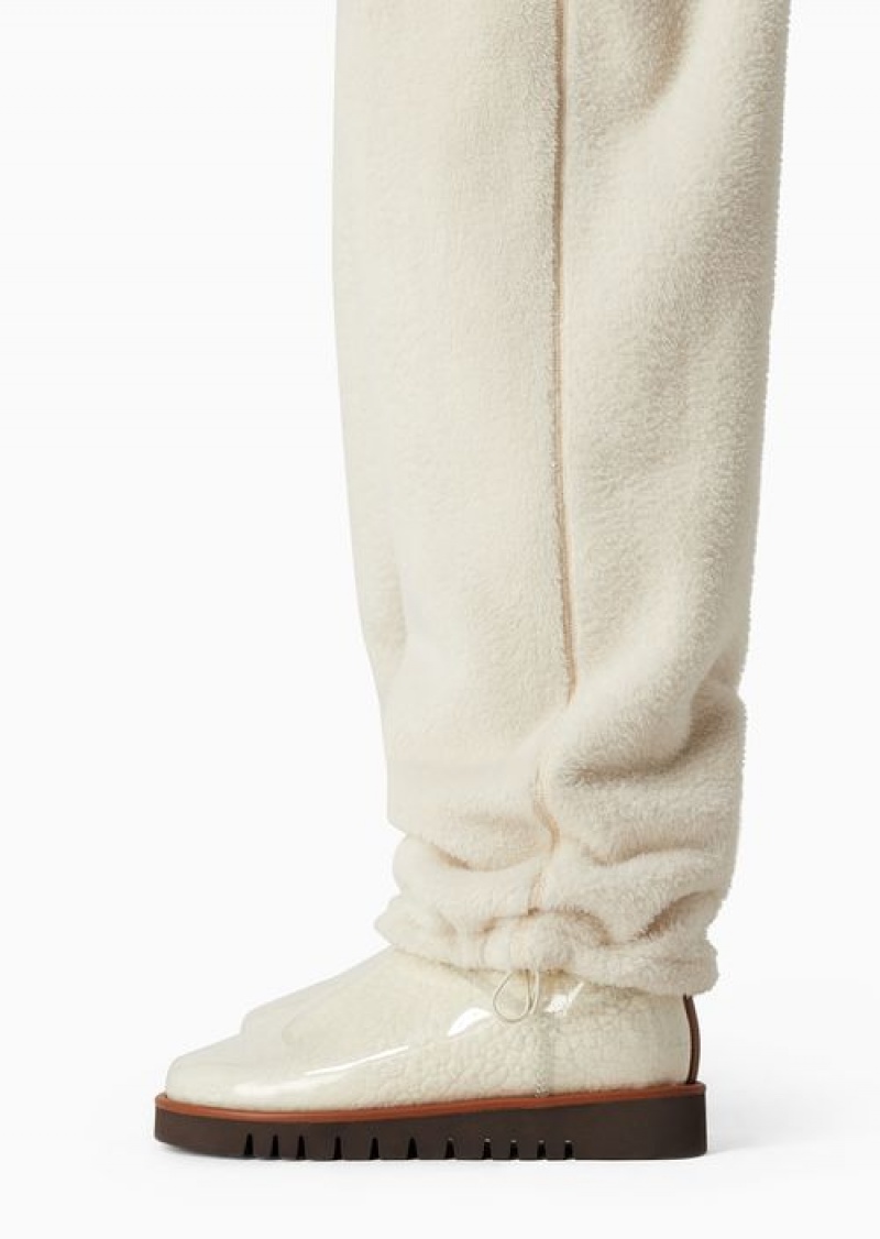 Milky White Emporio Armani Chalet Capsule Collection Teddy-effect Trousers With Nylon Insert | EA-SN56854