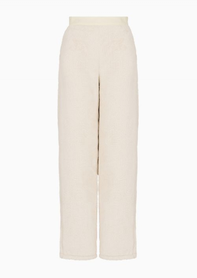 Milky White Emporio Armani Chalet Capsule Collection Teddy-effect Trousers With Nylon Insert | EA-SN56854