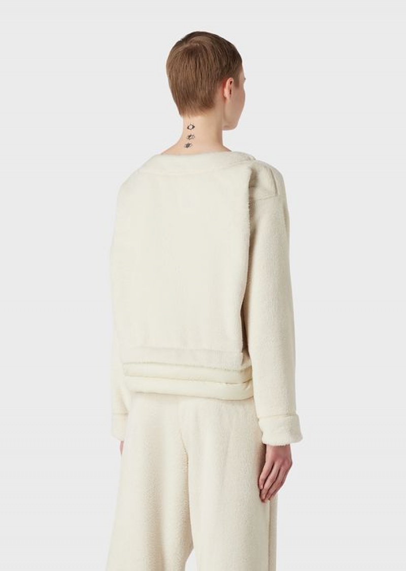 Milky White Emporio Armani Chalet Capsule Collection Teddy-effect Sweatshirt With Padded Nylon Insert | EA-SN57003