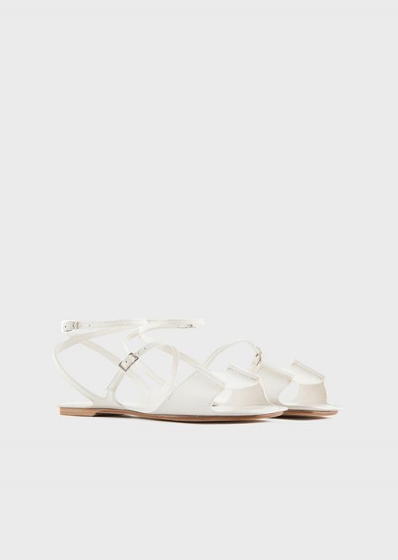 Milky White Emporio Armani Leather Double-strap Sandals | EA-SN57168