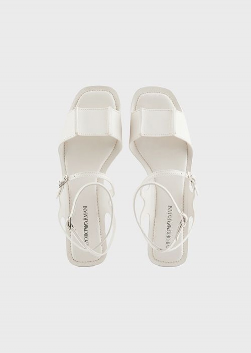 Milky White Emporio Armani Leather Double-strap Sandals | EA-SN57168