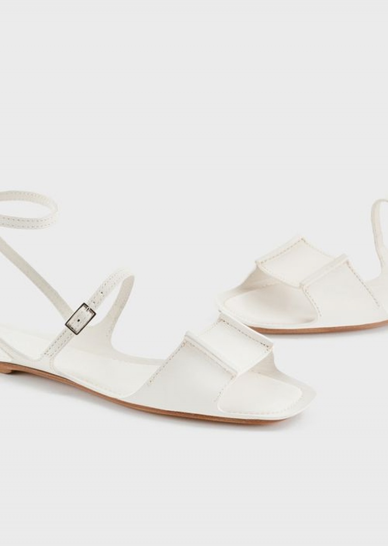 Milky White Emporio Armani Leather Double-strap Sandals | EA-SN57168