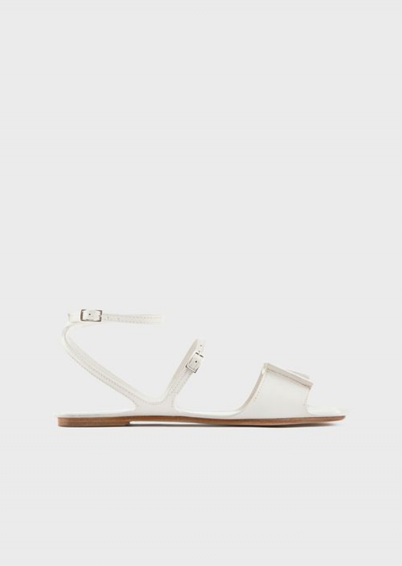 Milky White Emporio Armani Leather Double-strap Sandals | EA-SN57168