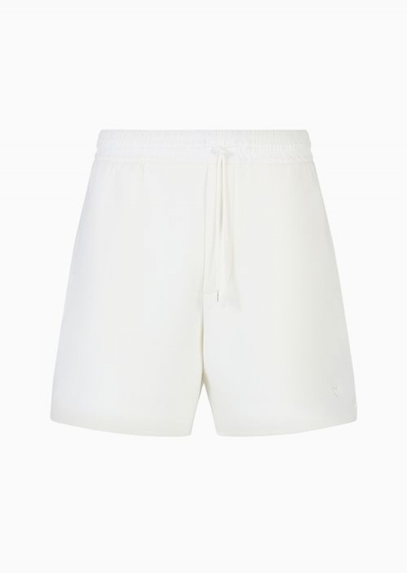 Milky White Emporio Armani Micro-eagle Embroidered Double Jersey Drawstring Shorts | EA-SN58303