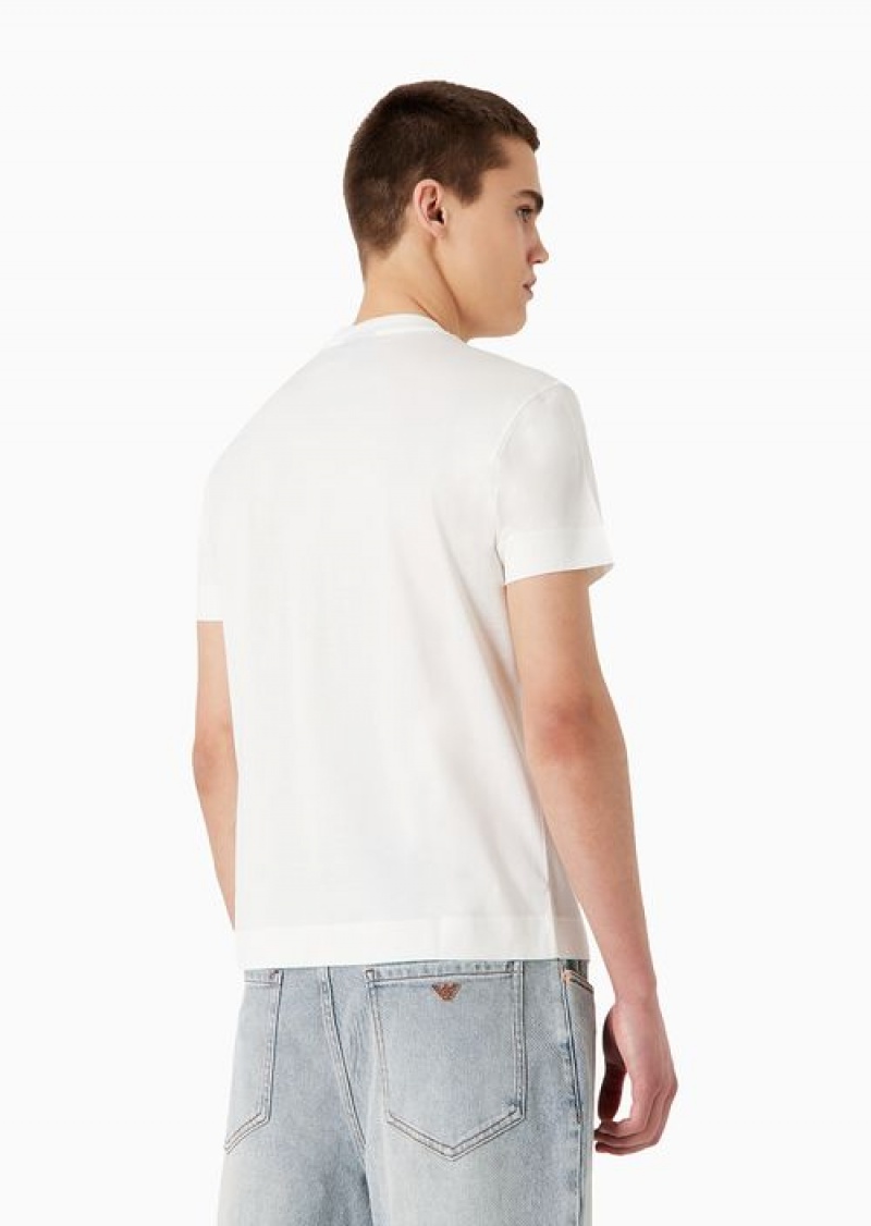 Milky White Emporio Armani Tencel-blend Jersey T-shirt With Oversized Ea Patch | EA-SN58700