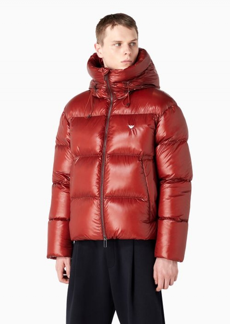 Milky White Emporio Armani Water-repellent Hooded Down Jacket In Quilted Nylon | EA-SN58229