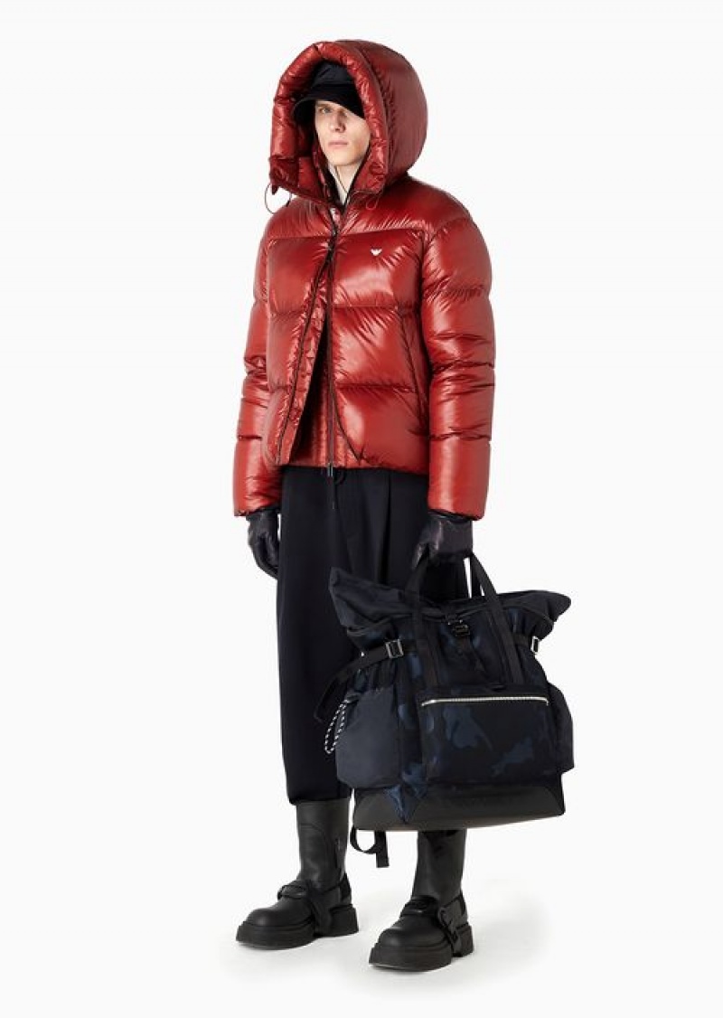 Milky White Emporio Armani Water-repellent Hooded Down Jacket In Quilted Nylon | EA-SN58229