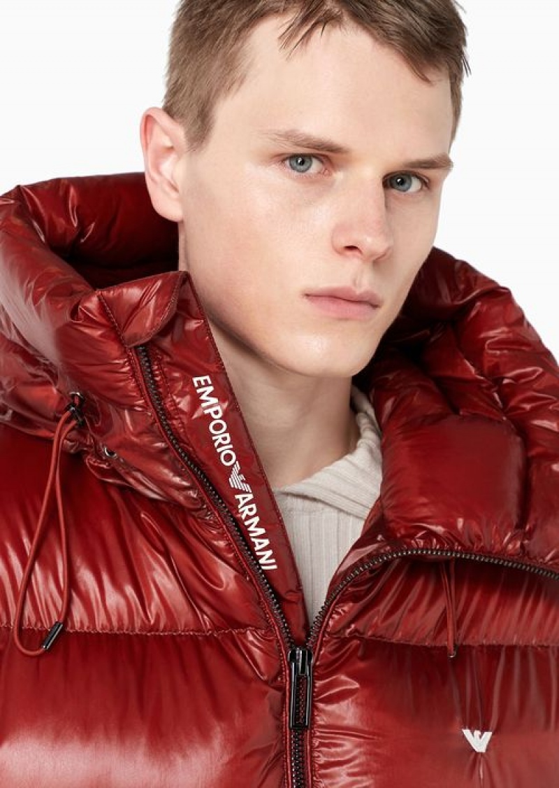 Milky White Emporio Armani Water-repellent Hooded Down Jacket In Quilted Nylon | EA-SN58229