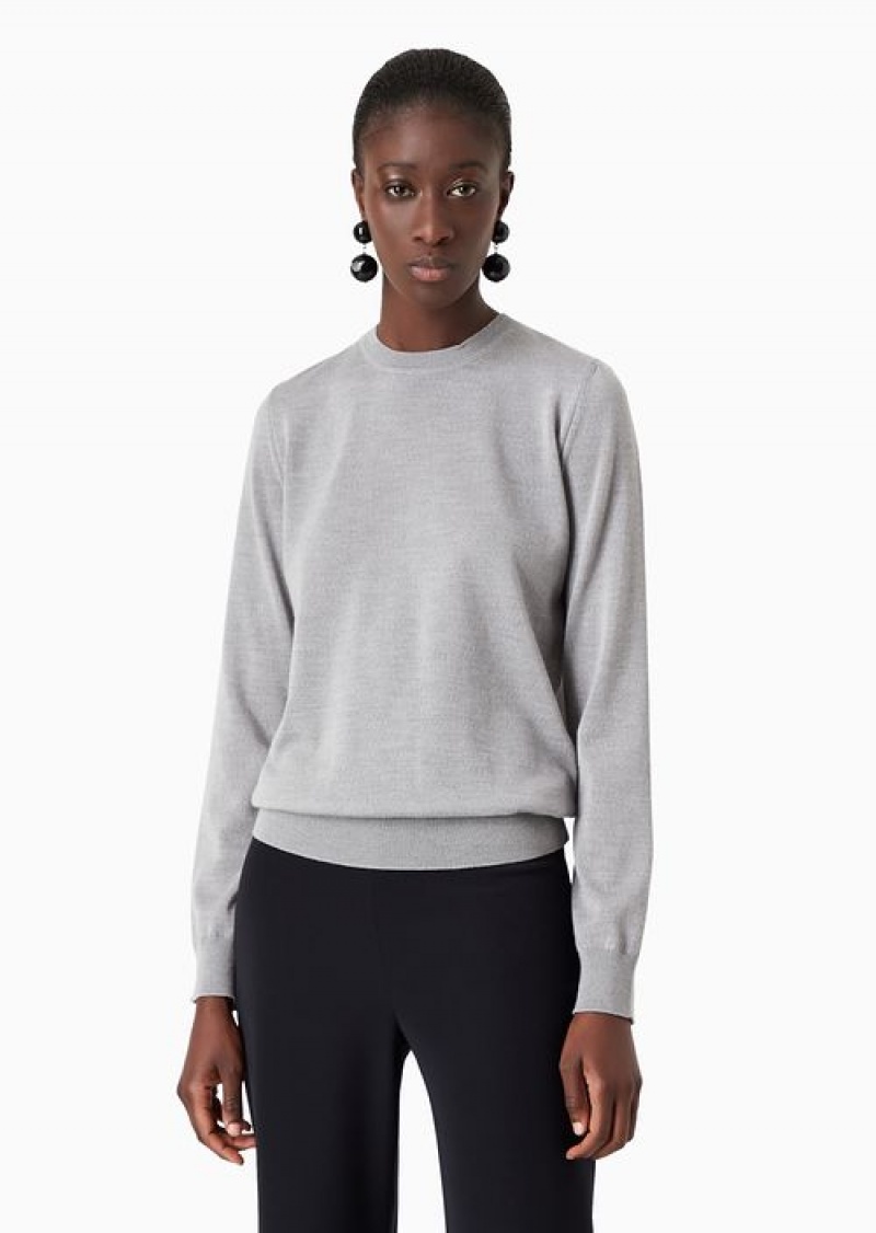 Mélange Grey Emporio Armani Crew-neck Jumper In Pure Virgin Wool | EA-SN56695