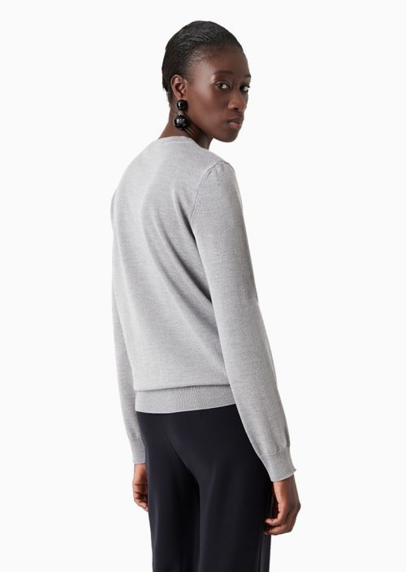 Mélange Grey Emporio Armani Crew-neck Jumper In Pure Virgin Wool | EA-SN56695