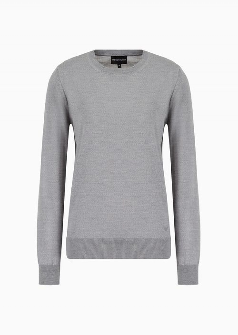 Mélange Grey Emporio Armani Crew-neck Jumper In Pure Virgin Wool | EA-SN56695