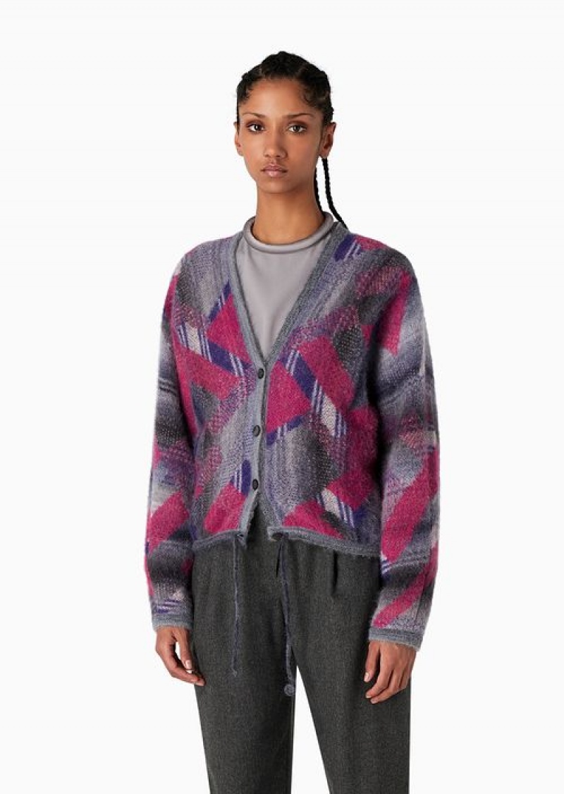 Multicolour Emporio Armani Cardigan In A Brushed Multicoloured Jacquard Alpaca And Mohair Blend | EA-SN56652