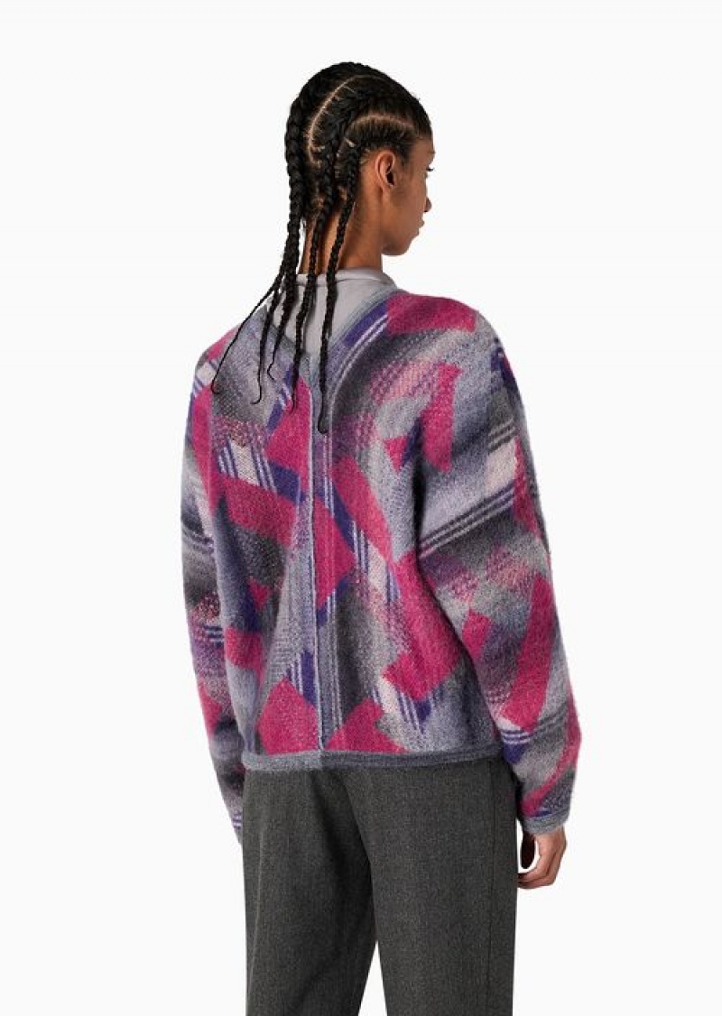 Multicolour Emporio Armani Cardigan In A Brushed Multicoloured Jacquard Alpaca And Mohair Blend | EA-SN56652