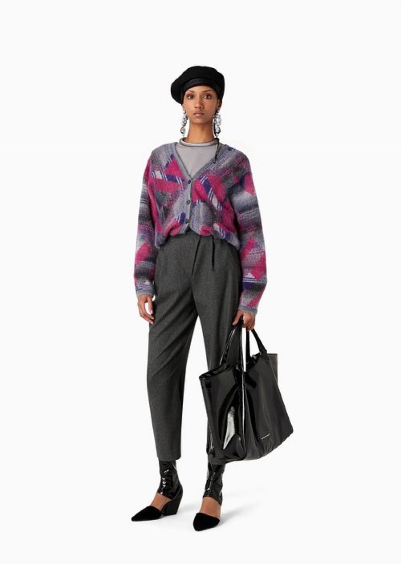 Multicolour Emporio Armani Cardigan In A Brushed Multicoloured Jacquard Alpaca And Mohair Blend | EA-SN56652