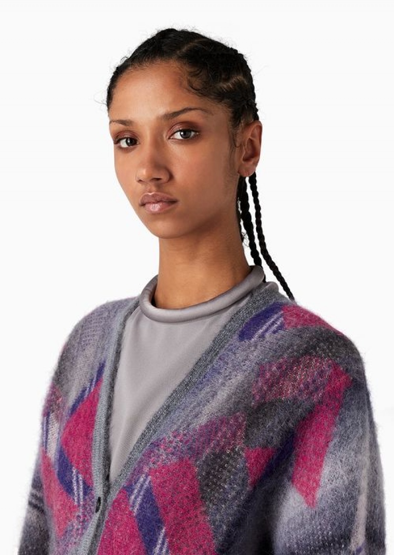 Multicolour Emporio Armani Cardigan In A Brushed Multicoloured Jacquard Alpaca And Mohair Blend | EA-SN56652