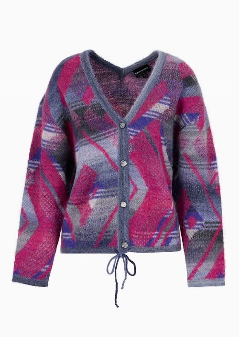 Multicolour Emporio Armani Cardigan In A Brushed Multicoloured Jacquard Alpaca And Mohair Blend | EA-SN56652