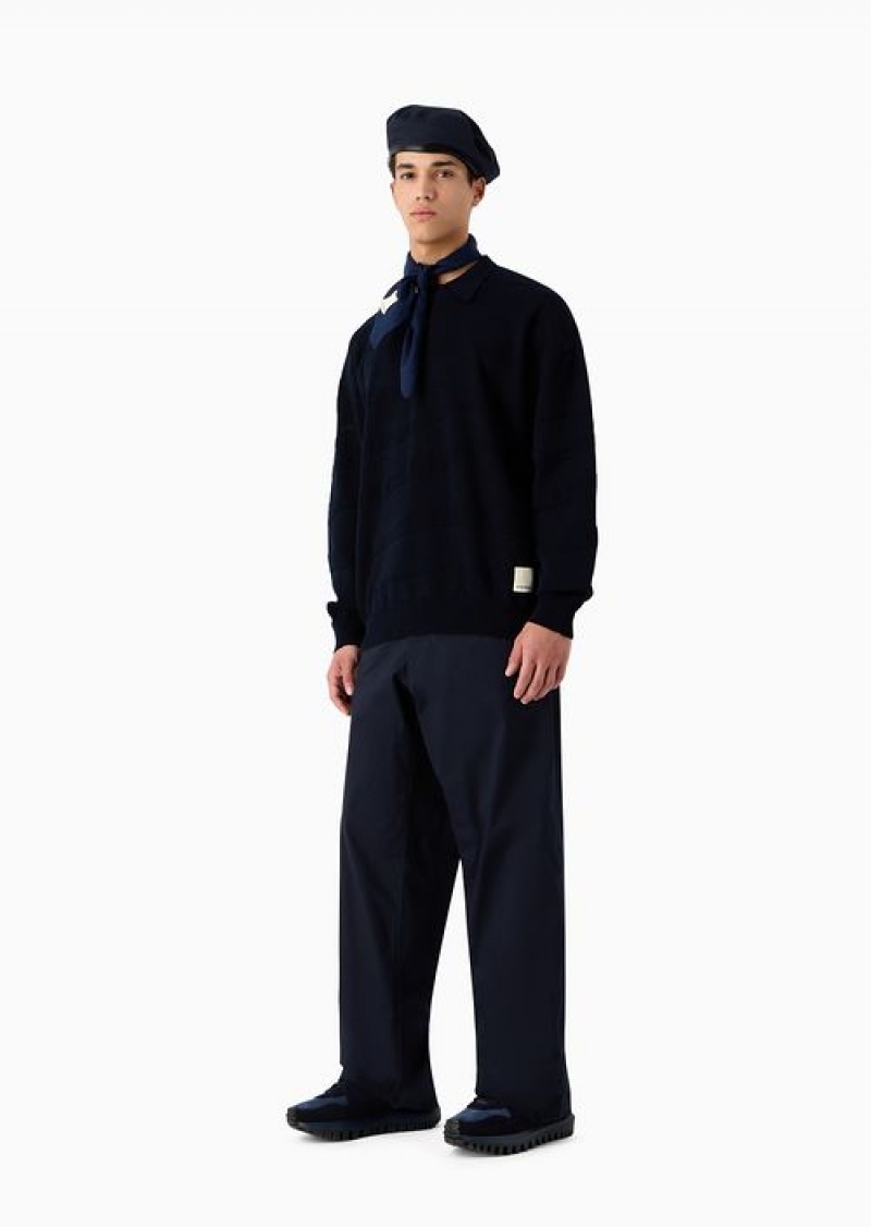 Navy Blue Emporio Armani Armani Sustainability Values Capsule Organic Gabardine Chinos | EA-SN58344