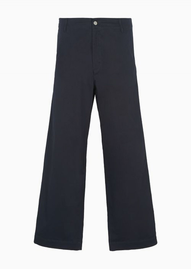 Navy Blue Emporio Armani Armani Sustainability Values Capsule Organic Gabardine Chinos | EA-SN58344