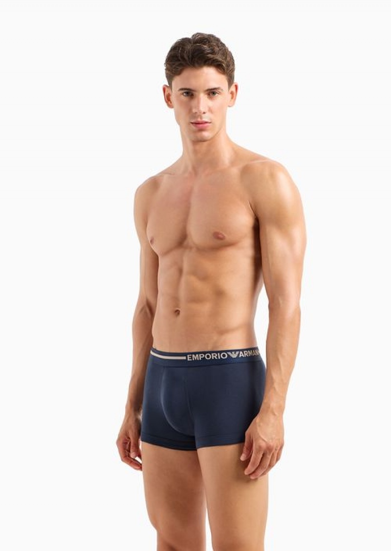 Navy Blue Emporio Armani Armani Sustainability Values Side Logo Organic-cotton Boxer Briefs | EA-SN58780