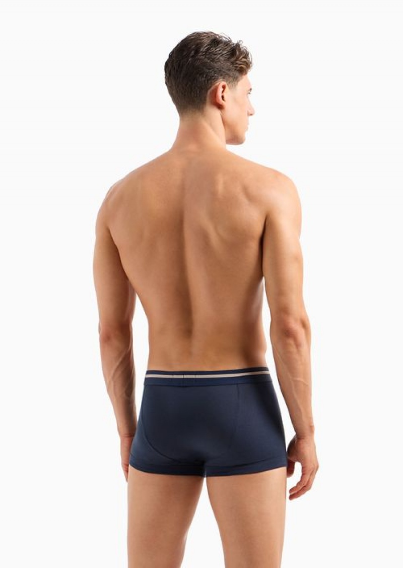 Navy Blue Emporio Armani Armani Sustainability Values Side Logo Organic-cotton Boxer Briefs | EA-SN58780