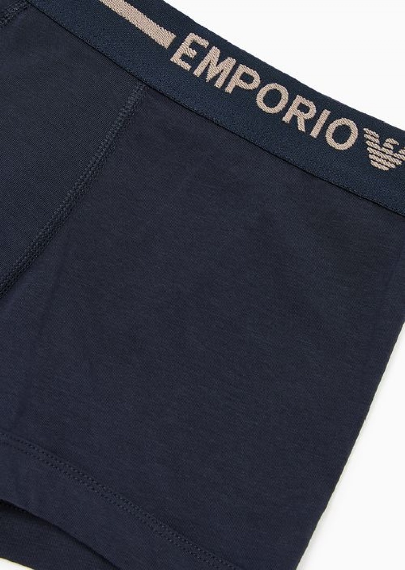 Navy Blue Emporio Armani Armani Sustainability Values Side Logo Organic-cotton Boxer Briefs | EA-SN58780