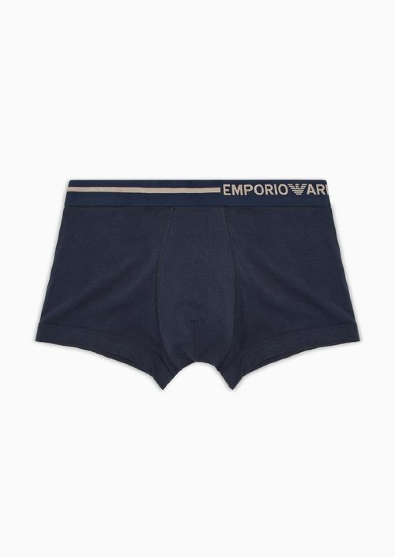 Navy Blue Emporio Armani Armani Sustainability Values Side Logo Organic-cotton Boxer Briefs | EA-SN58780