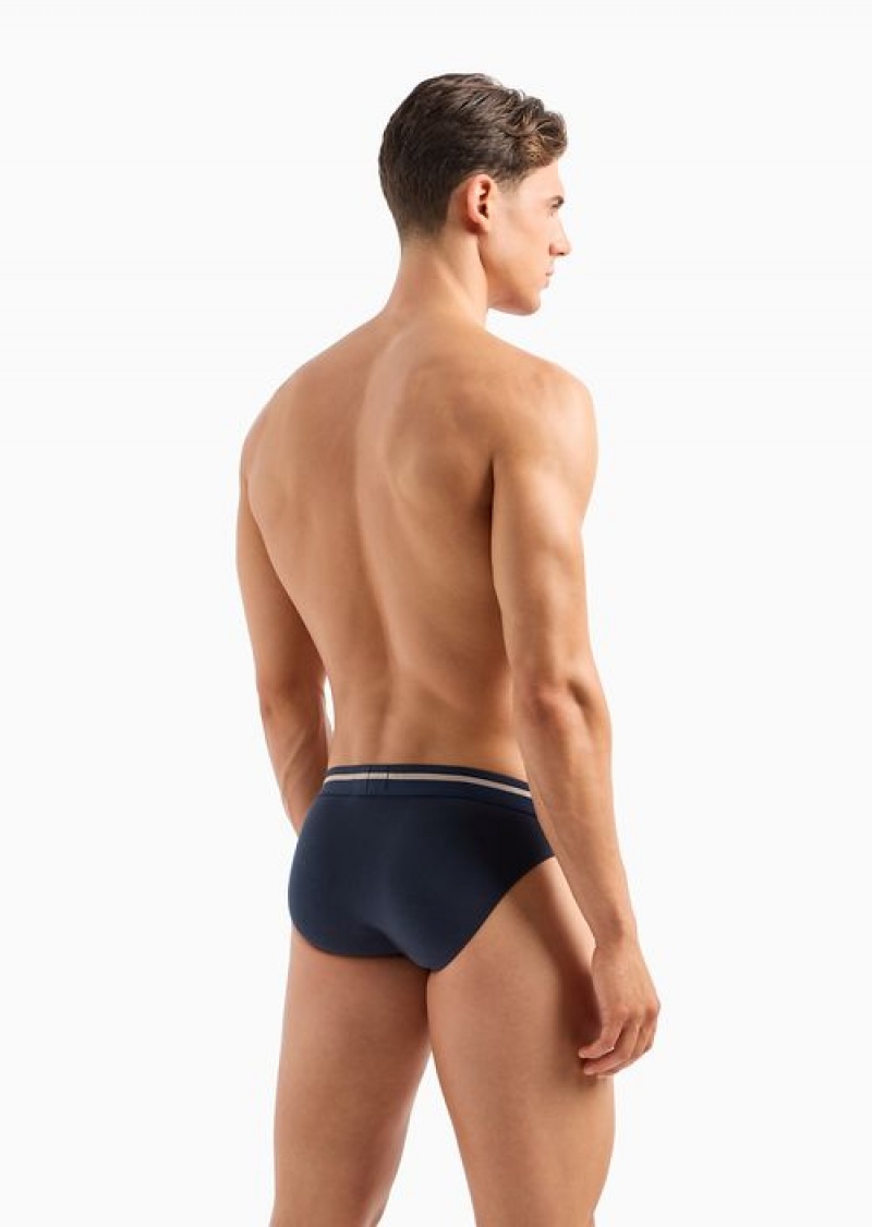 Navy Blue Emporio Armani Armani Sustainability Values Side Logo Organic-cotton Briefs | EA-SN58813