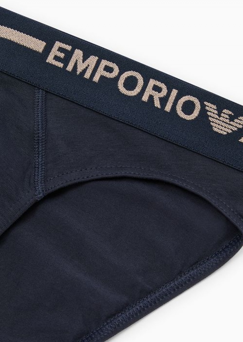 Navy Blue Emporio Armani Armani Sustainability Values Side Logo Organic-cotton Briefs | EA-SN58813