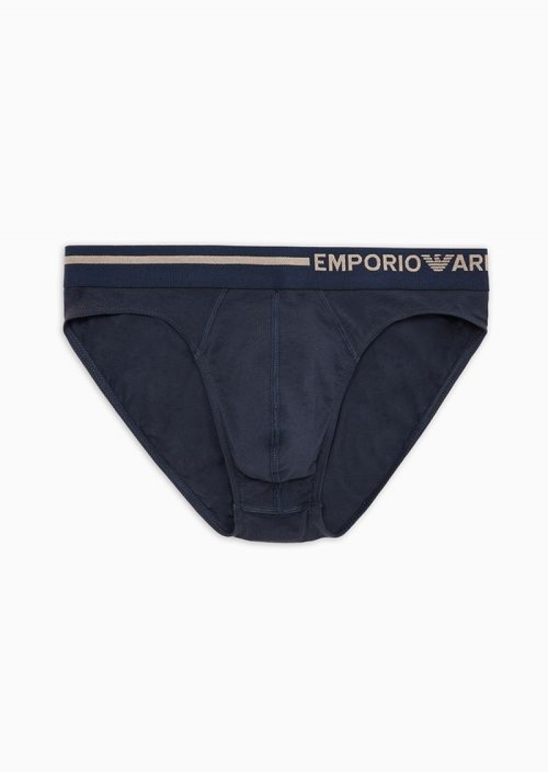 Navy Blue Emporio Armani Armani Sustainability Values Side Logo Organic-cotton Briefs | EA-SN58813