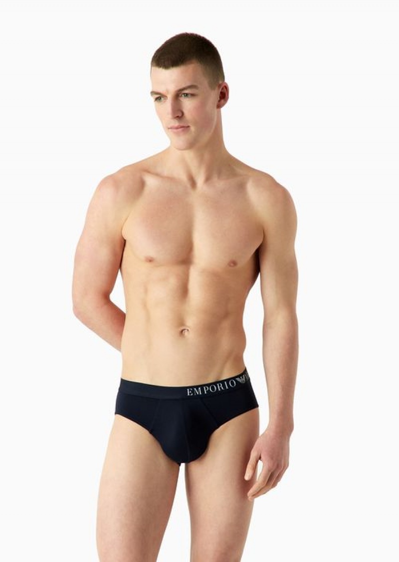 Navy Blue Emporio Armani Armani Sustainability Values Soft-touch Eco-viscose Two-pack Of Briefs | EA-SN58826