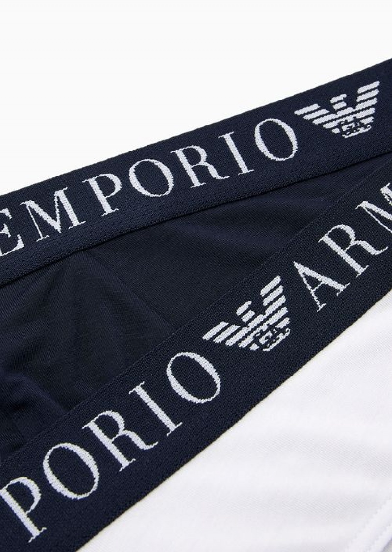 Navy Blue Emporio Armani Armani Sustainability Values Soft-touch Eco-viscose Two-pack Of Briefs | EA-SN58826