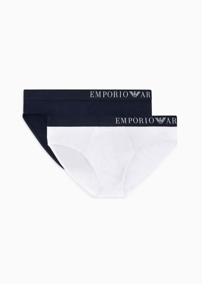 Navy Blue Emporio Armani Armani Sustainability Values Soft-touch Eco-viscose Two-pack Of Briefs | EA-SN58826