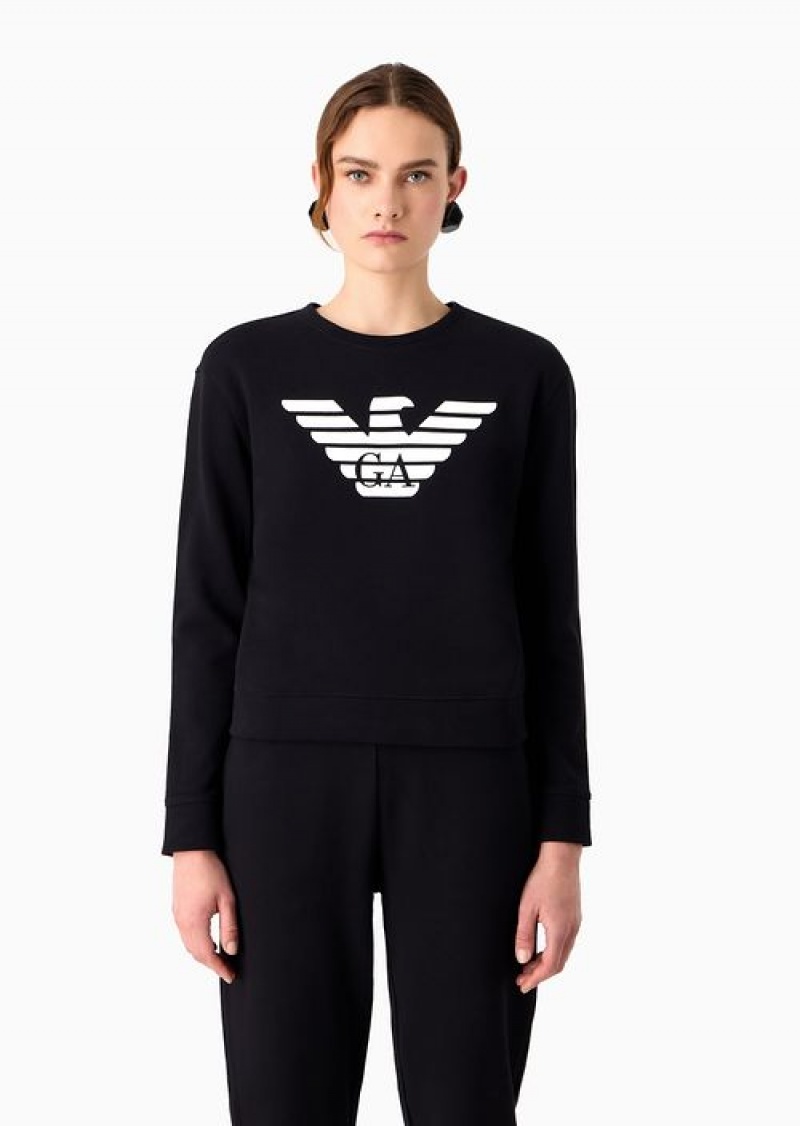 Navy Blue Emporio Armani Armani Sustainability Values Organic Jersey Sweatshirt With Logo | EA-SN57001