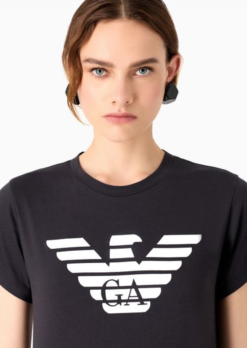 Navy Blue Emporio Armani Armani Sustainability Values Organic-jersey T-shirt With Logo Print | EA-SN57045