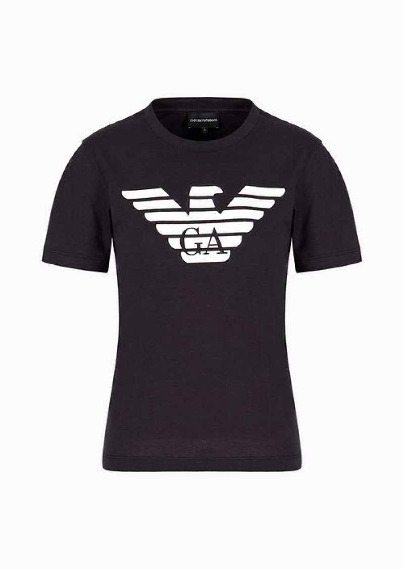 Navy Blue Emporio Armani Armani Sustainability Values Organic-jersey T-shirt With Logo Print | EA-SN57045