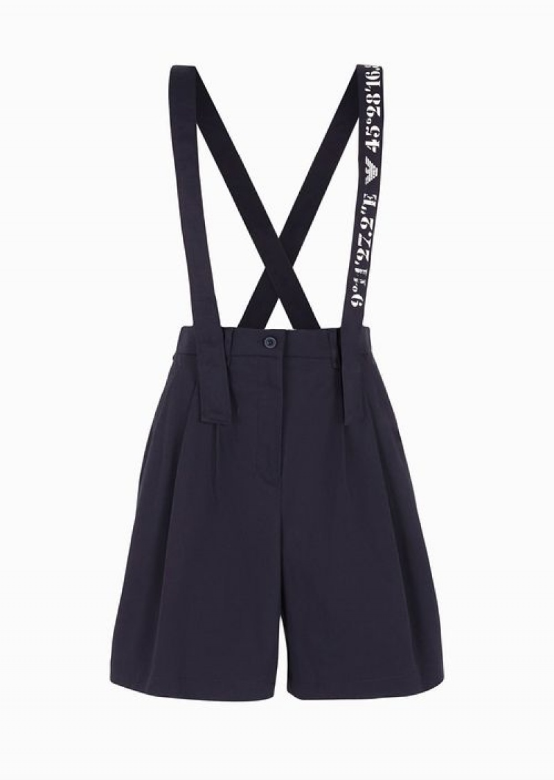 Navy Blue Emporio Armani Asv Capsule Board Shorts With Braces In Organic Gabardine With A Coordinate Print | EA-SN56799