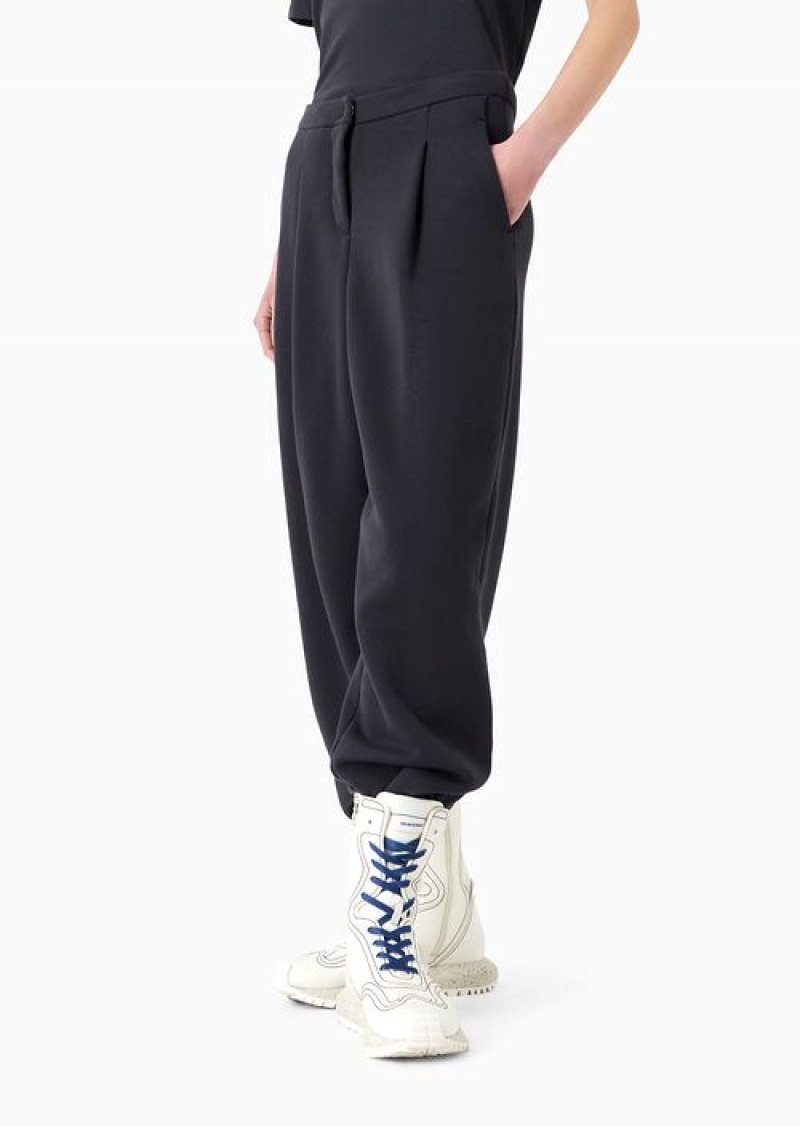 Navy Blue Emporio Armani Asv Capsule Darted Trousers In Soft-touch Organic Jersey | EA-SN56796