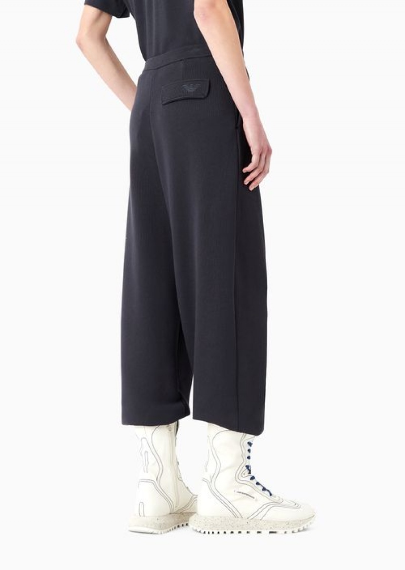 Navy Blue Emporio Armani Asv Capsule Darted Trousers In Soft-touch Organic Jersey | EA-SN56796