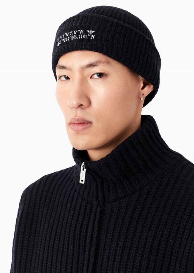 Navy Blue Emporio Armani Asv Capsule Full-zip Blouson In A Cob-stitch Recycled Wool-blend Knit | EA-SN58214