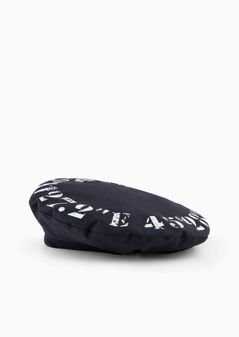 Navy Blue Emporio Armani Asv Capsule Organic Cotton Beret With Coordinates | EA-SN57466