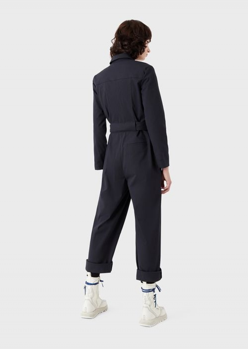 Navy Blue Emporio Armani Asv Capsule Organic Gabardine Tracksuit With Zip And Coordinate Print | EA-SN56540