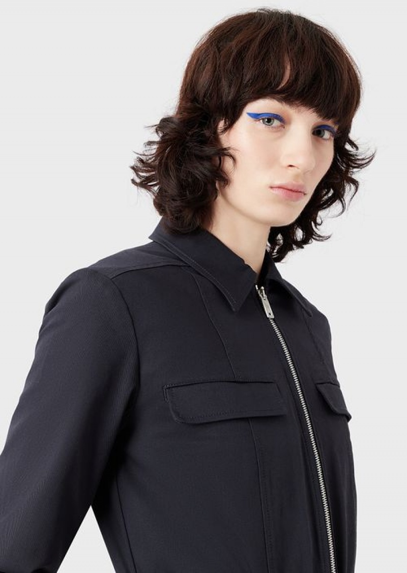 Navy Blue Emporio Armani Asv Capsule Organic Gabardine Tracksuit With Zip And Coordinate Print | EA-SN56540