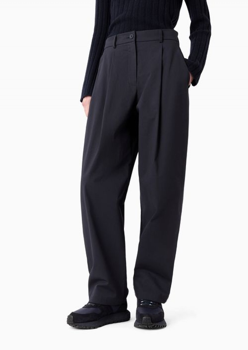 Navy Blue Emporio Armani Asv Capsule Organic Gabardine Trousers With A Belt | EA-SN56798