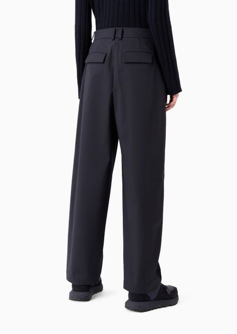 Navy Blue Emporio Armani Asv Capsule Organic Gabardine Trousers With A Belt | EA-SN56798