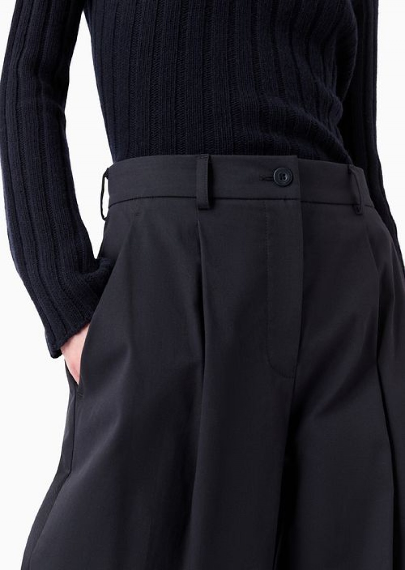 Navy Blue Emporio Armani Asv Capsule Organic Gabardine Trousers With A Belt | EA-SN56798