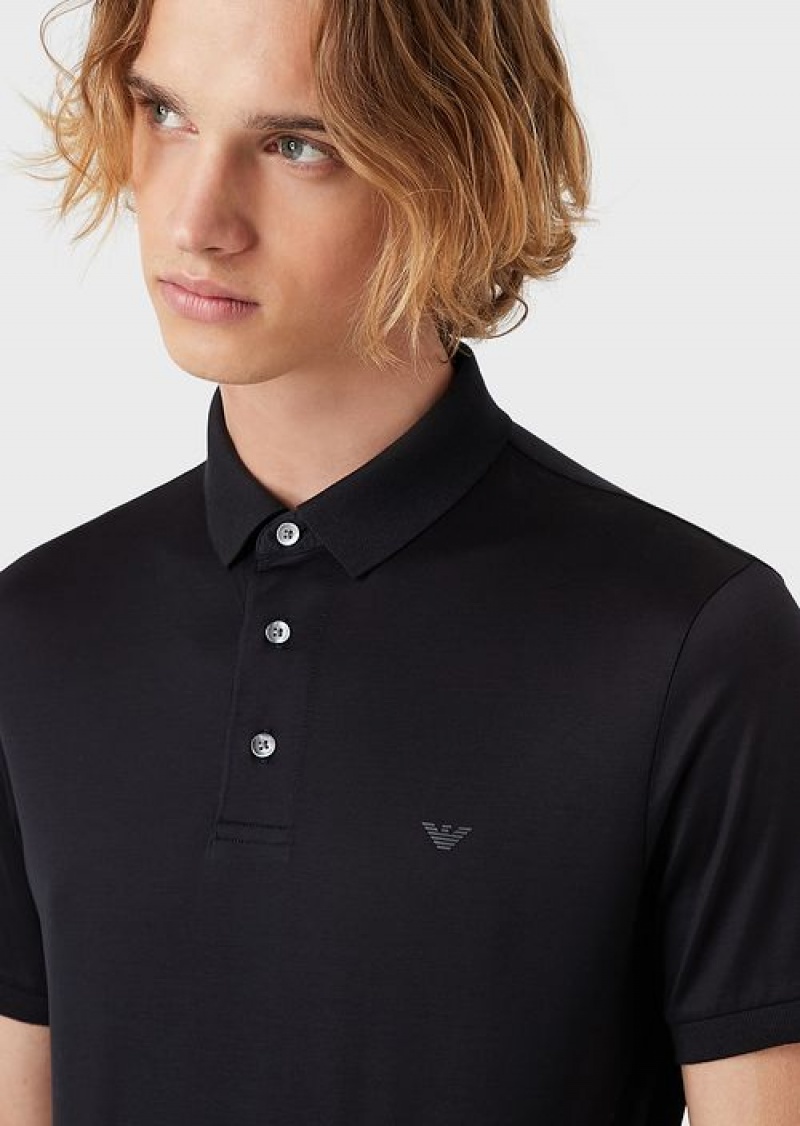 Navy Blue Emporio Armani Asv Lyocell-blend Jersey Polo Shirt | EA-SN58441