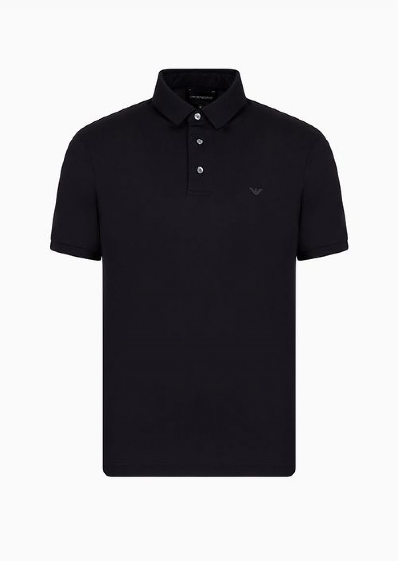 Navy Blue Emporio Armani Asv Lyocell-blend Jersey Polo Shirt | EA-SN58441