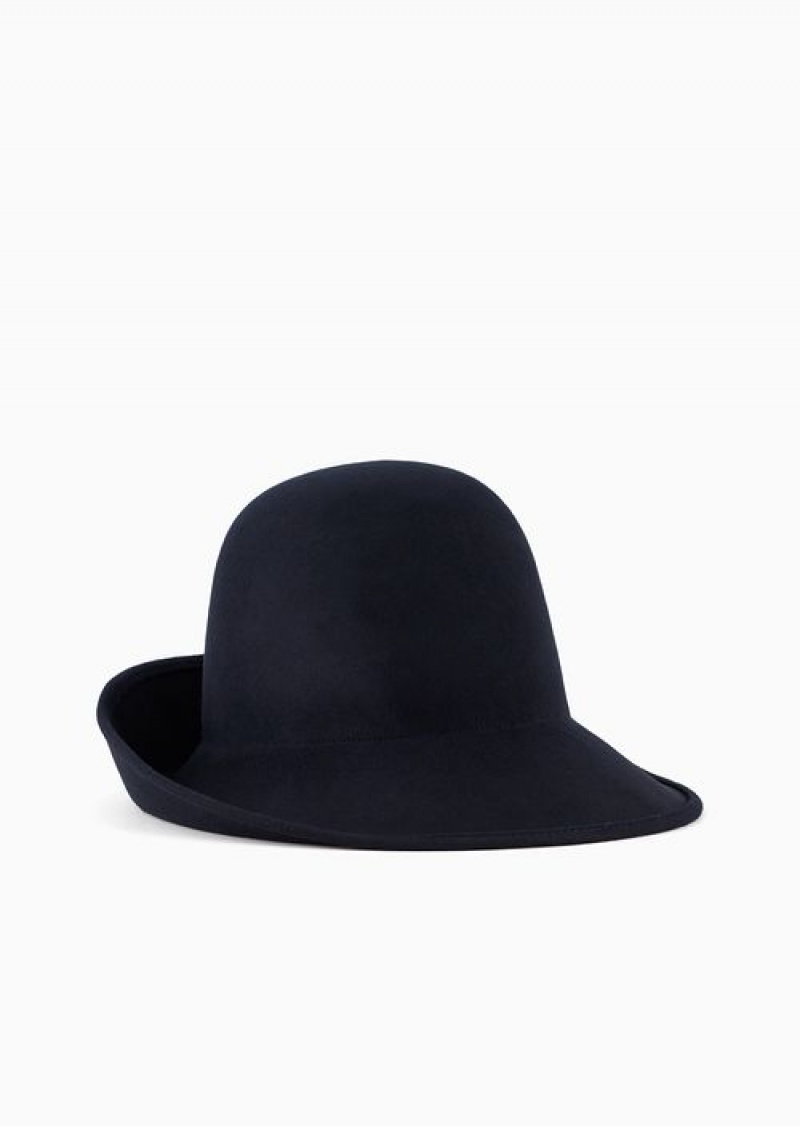 Navy Blue Emporio Armani Asymmetric Felt Bowler Hat | EA-SN57473