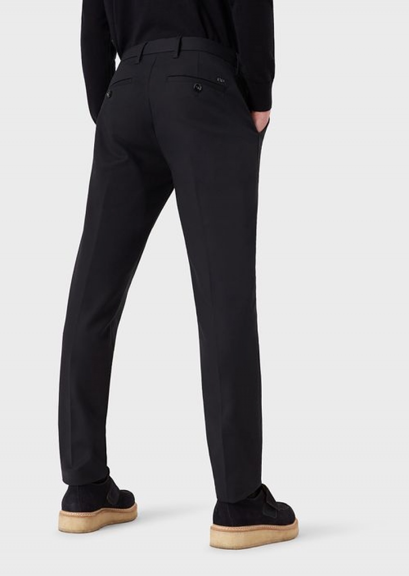 Navy Blue Emporio Armani Comfort-gabardine Chinos | EA-SN58403